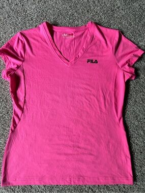 FILA Women's V-Neck Athletic Tee in Bright Pink